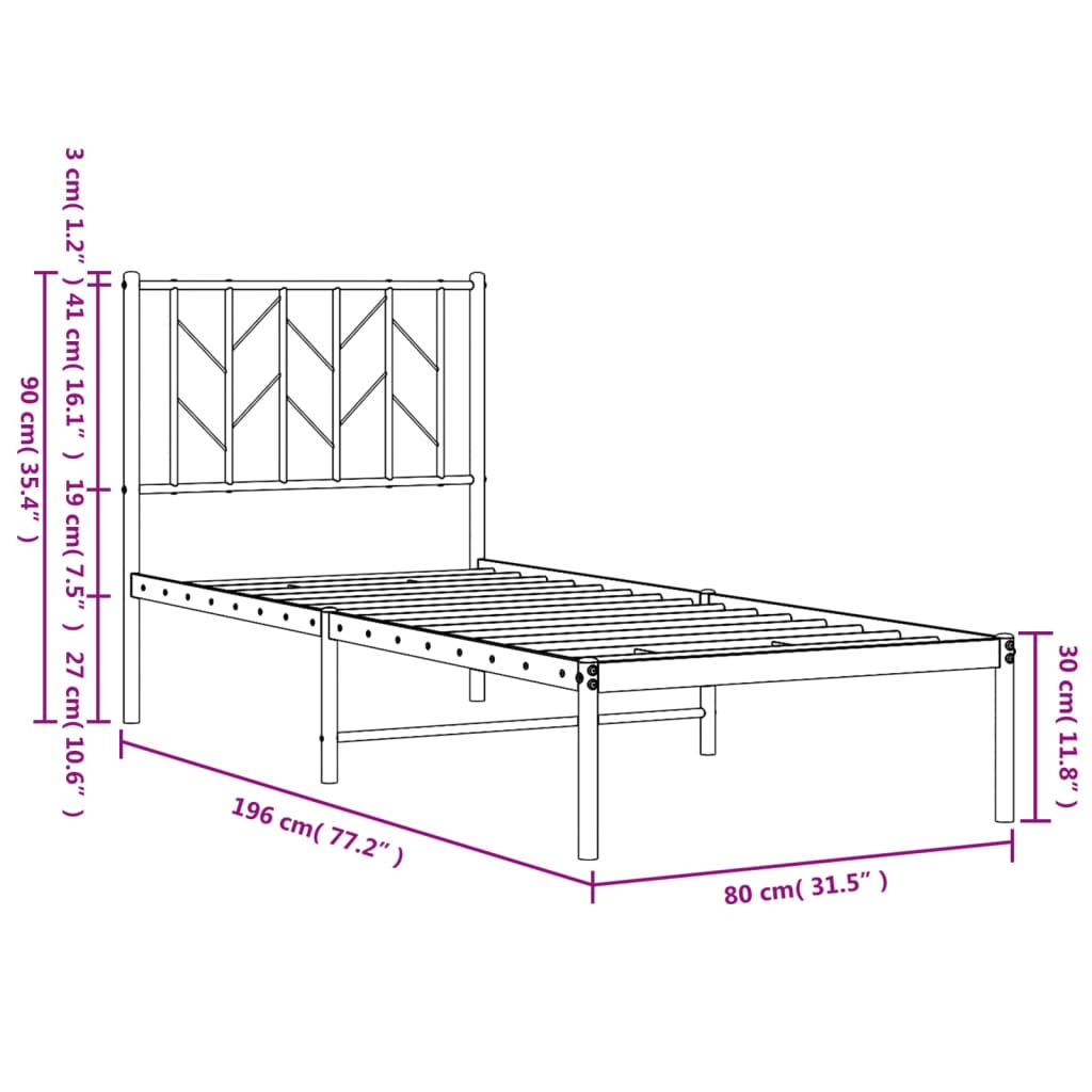 Bedframe met hoofdbord metaal zwart 75x190 cm is nu te koop bij PeponiXL, paradijselijk wonen!