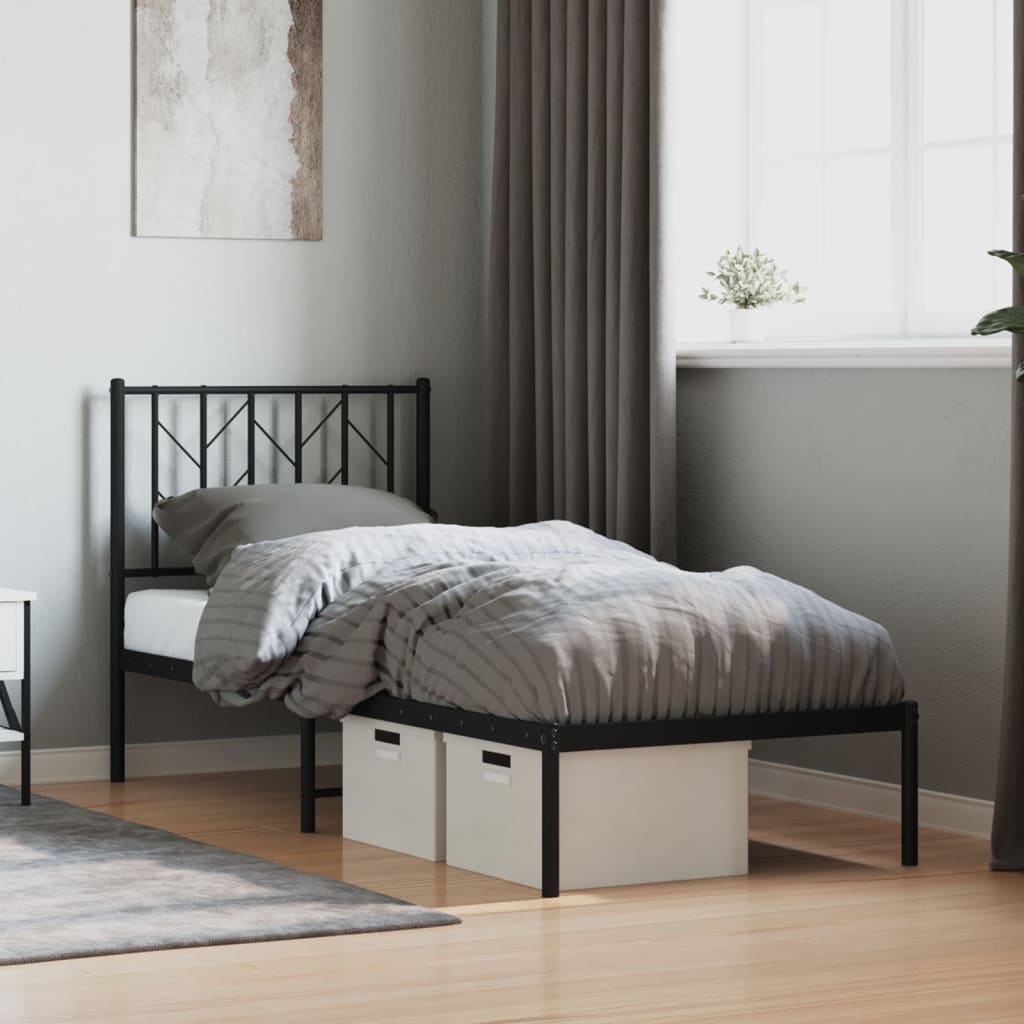 Bedframe met hoofdbord metaal zwart 75x190 cm is nu te koop bij PeponiXL, paradijselijk wonen!