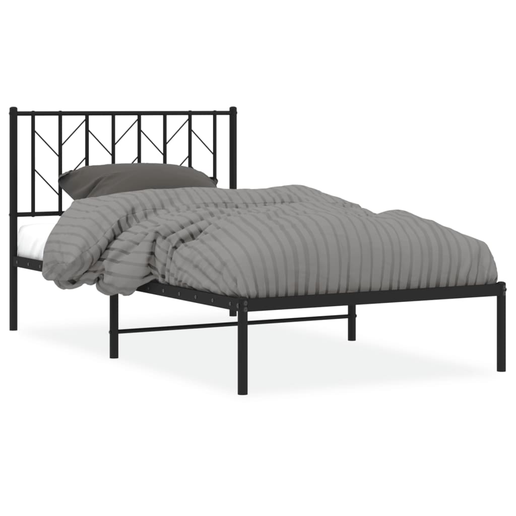 Bedframe met hoofdbord metaal zwart 100x190 cm is nu te koop bij PeponiXL, paradijselijk wonen!