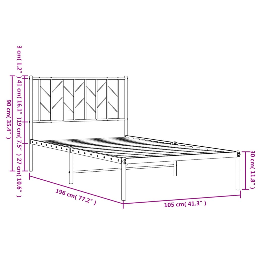 Bedframe met hoofdbord metaal zwart 100x190 cm is nu te koop bij PeponiXL, paradijselijk wonen!