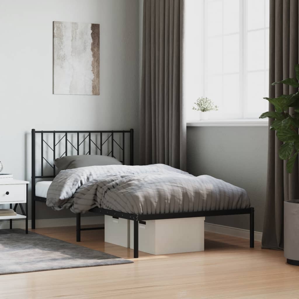 Bedframe met hoofdbord metaal zwart 100x190 cm is nu te koop bij PeponiXL, paradijselijk wonen!