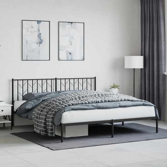 Bedframe met hoofdbord metaal zwart 183x213 cm is nu te koop bij PeponiXL, paradijselijk wonen!