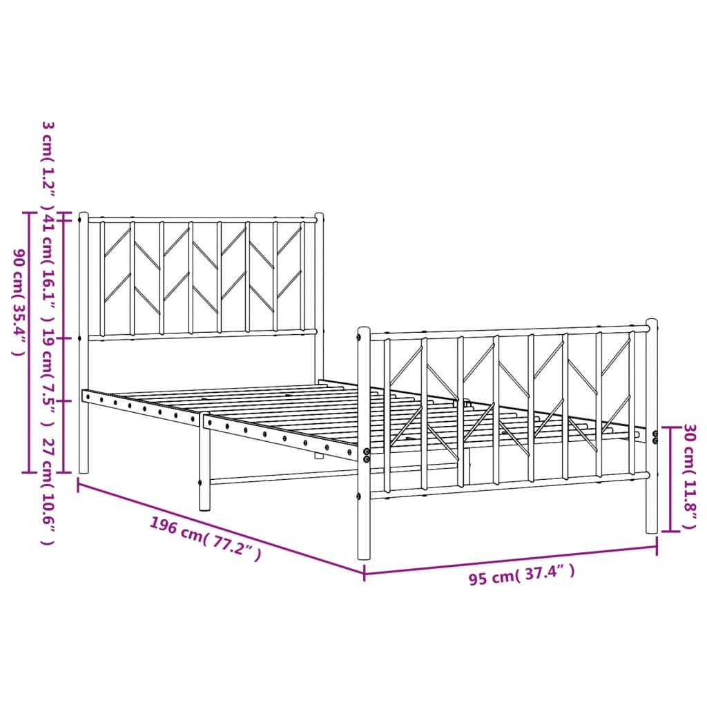 Bedframe met hoofd- en voeteneinde metaal zwart 90x190 cm is nu te koop bij PeponiXL, paradijselijk wonen!
