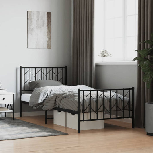 Bedframe met hoofd- en voeteneinde metaal zwart 90x190 cm is nu te koop bij PeponiXL, paradijselijk wonen!