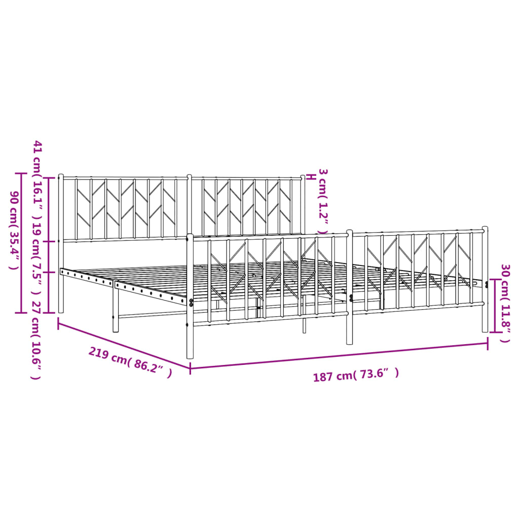 Bedframe met hoofd- en voeteneinde metaal zwart 183x213 cm is nu te koop bij PeponiXL, paradijselijk wonen!