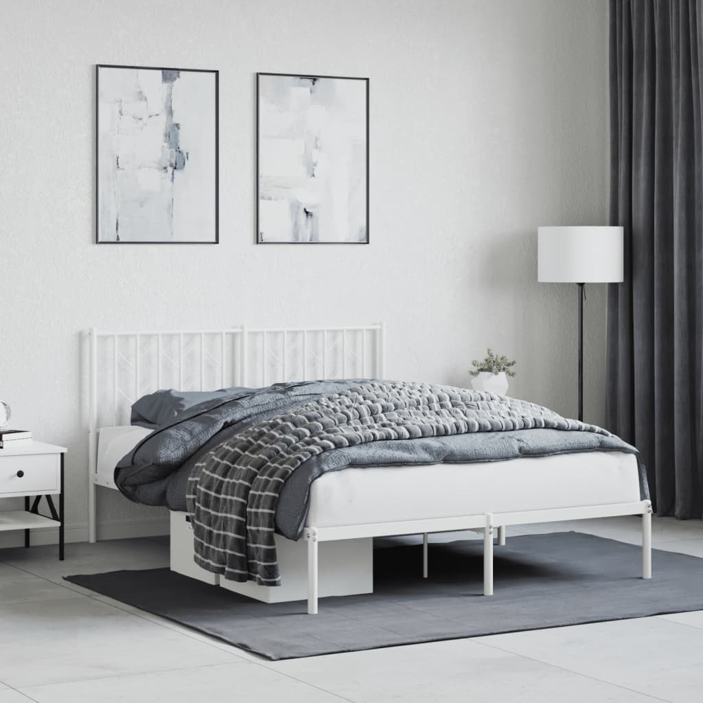 Bedframe met hoofdbord metaal wit 140x190 cm is nu te koop bij PeponiXL, paradijselijk wonen!