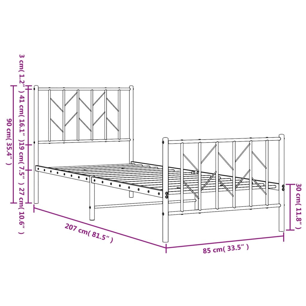 Bedframe met hoofd- en voeteneinde metaal wit 80x200 cm is nu te koop bij PeponiXL, paradijselijk wonen!