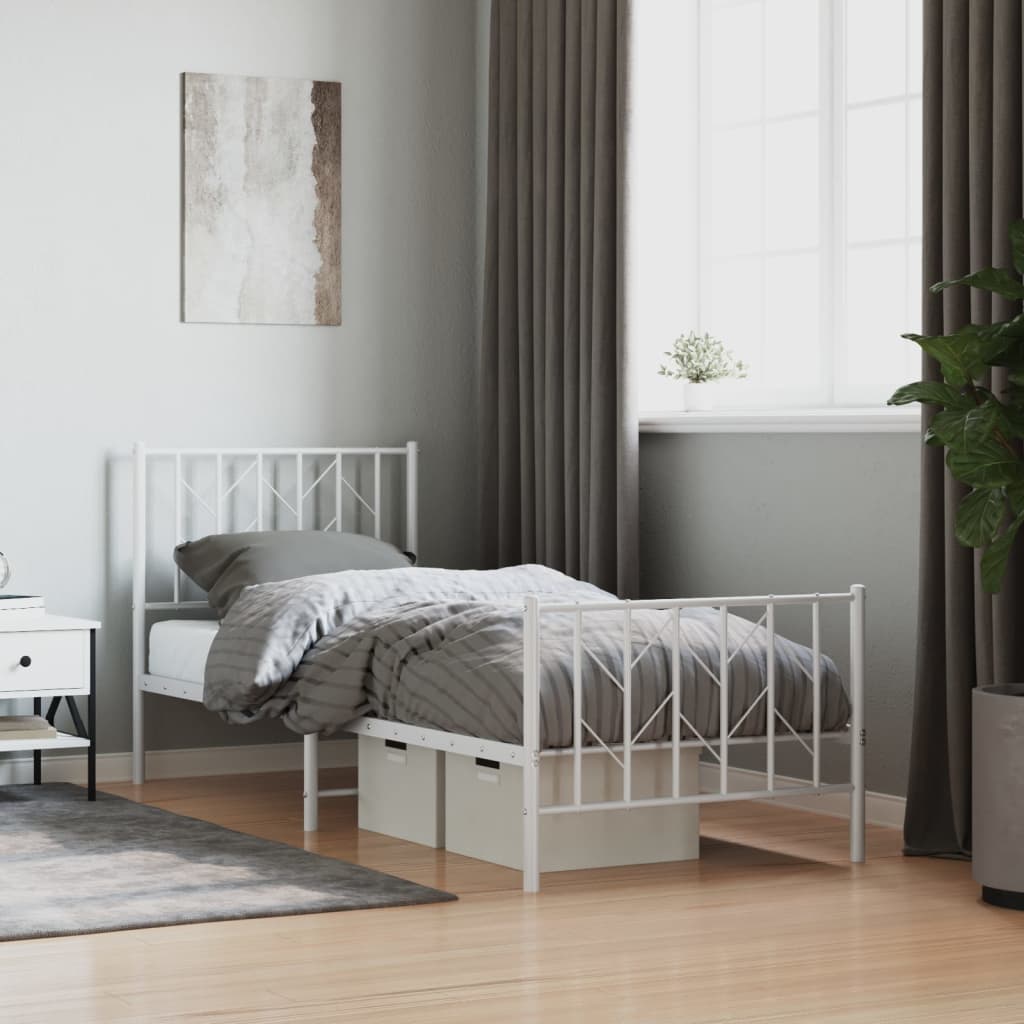 Bedframe met hoofd- en voeteneinde metaal wit 80x200 cm is nu te koop bij PeponiXL, paradijselijk wonen!
