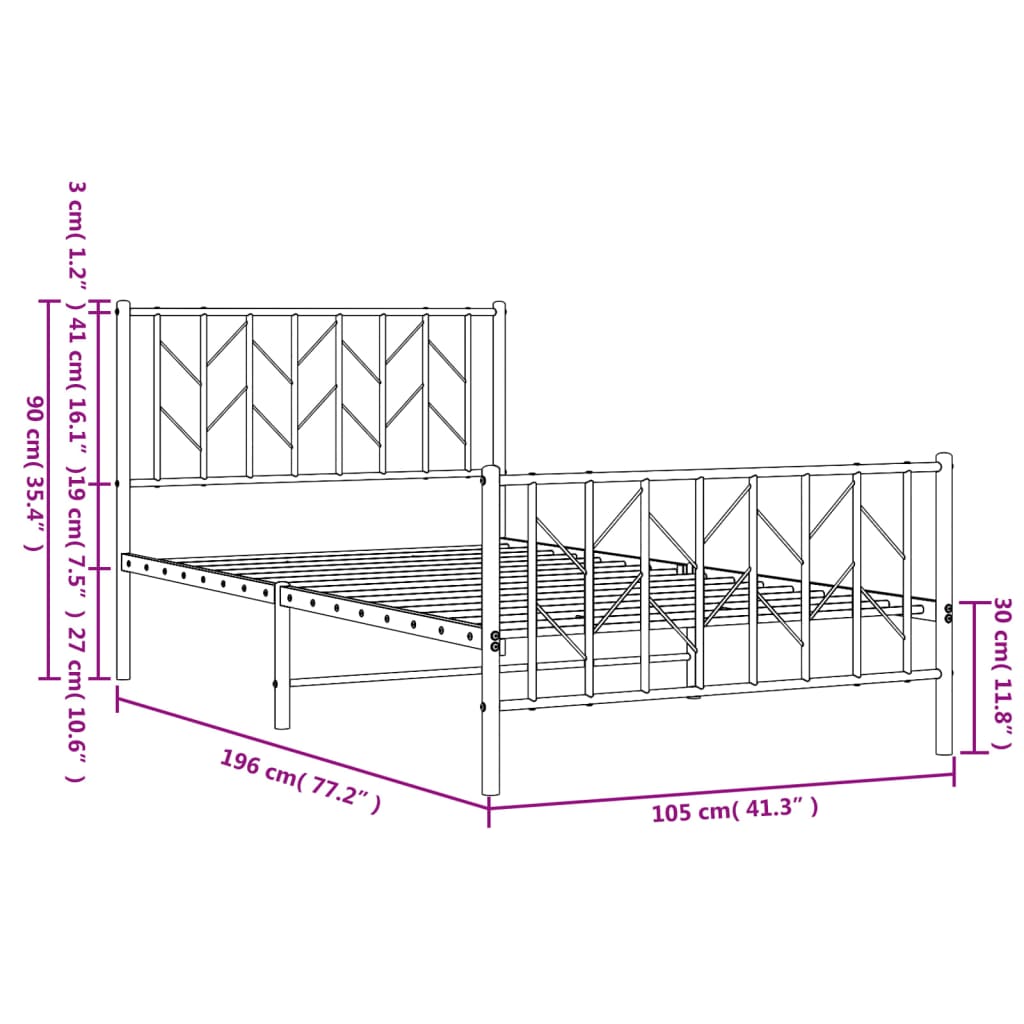 Bedframe met hoofd- en voeteneinde metaal wit 100x190 cm is nu te koop bij PeponiXL, paradijselijk wonen!