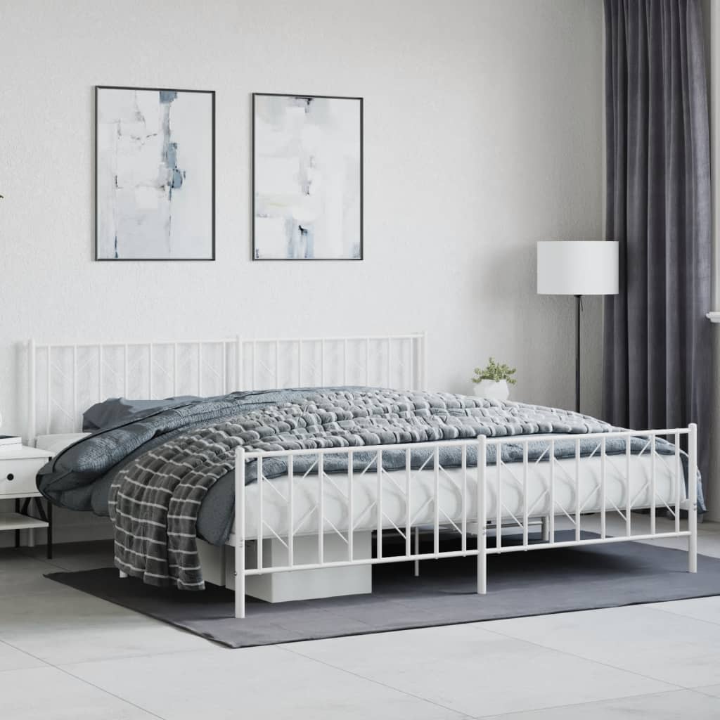Bedframe met hoofd- en voeteneinde metaal wit 200x200 cm is nu te koop bij PeponiXL, paradijselijk wonen!