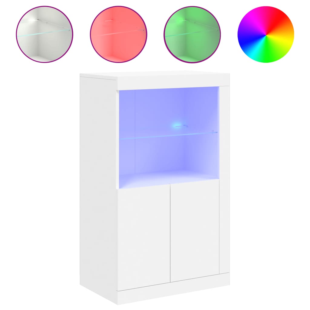 Bijzetkast met LED-verlichting bewerkt hout wit is nu te koop bij PeponiXL, paradijselijk wonen!