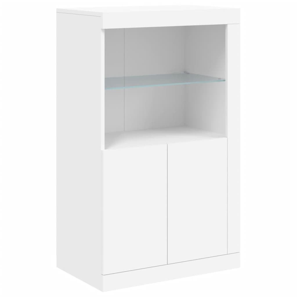 Bijzetkast met LED-verlichting bewerkt hout wit is nu te koop bij PeponiXL, paradijselijk wonen!