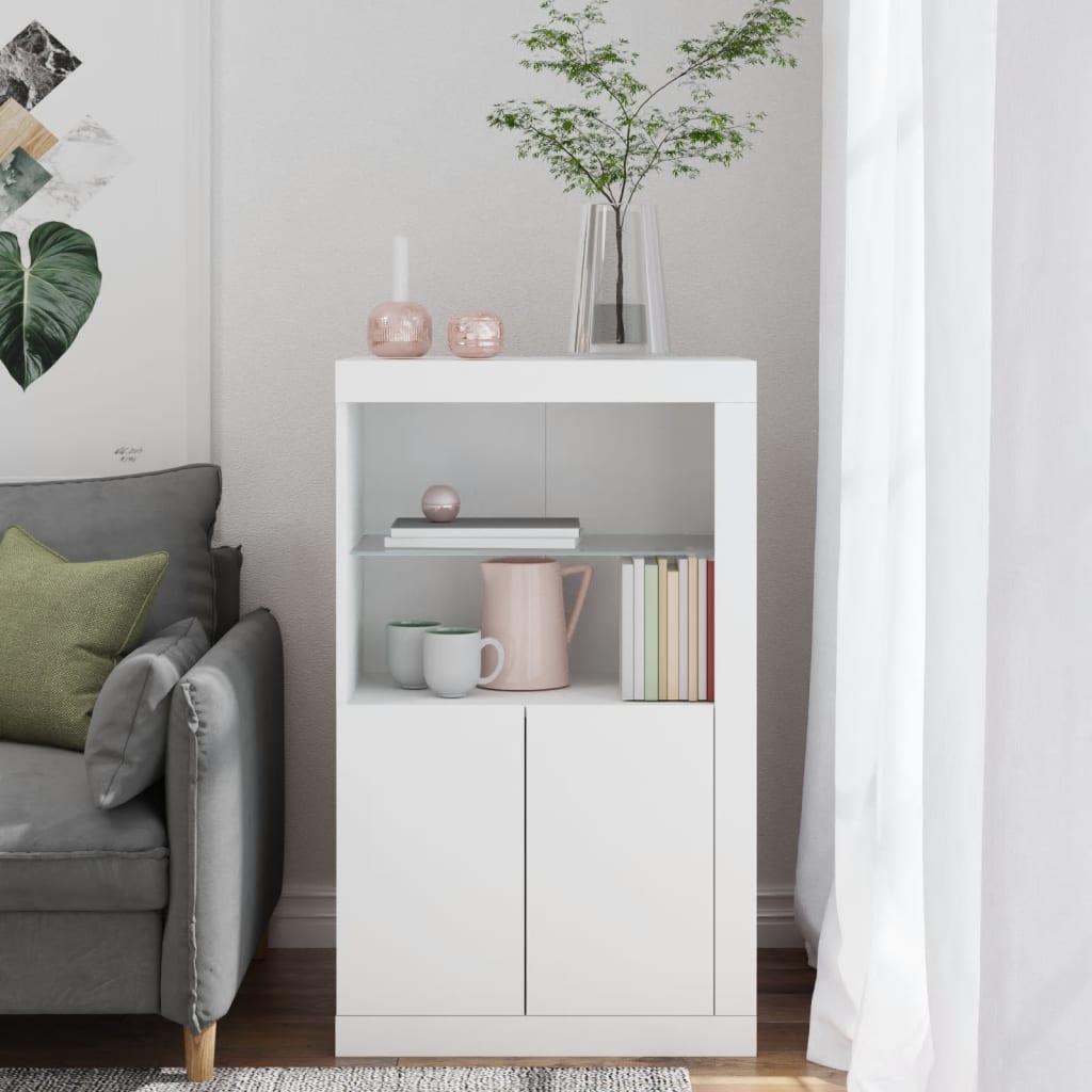 Bijzetkast met LED-verlichting bewerkt hout wit is nu te koop bij PeponiXL, paradijselijk wonen!