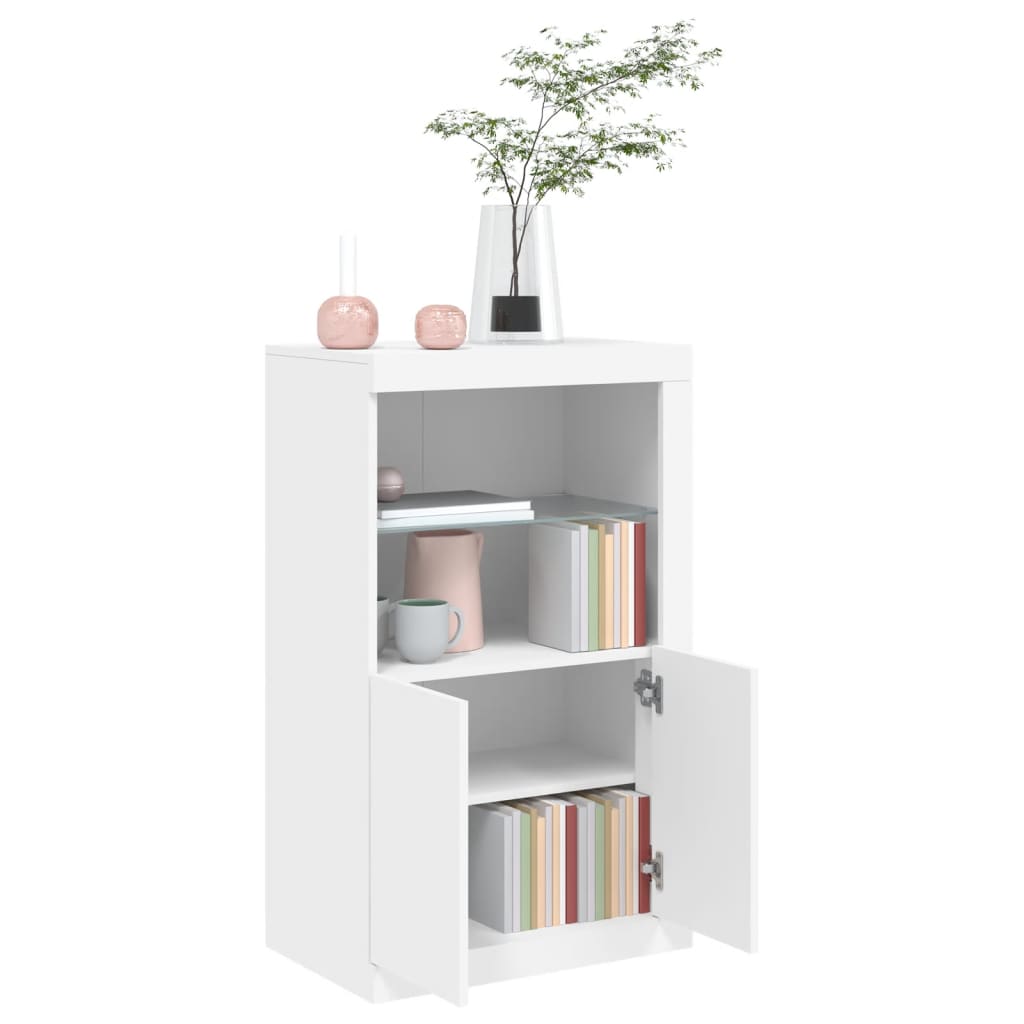 Bijzetkast met LED-verlichting bewerkt hout wit is nu te koop bij PeponiXL, paradijselijk wonen!