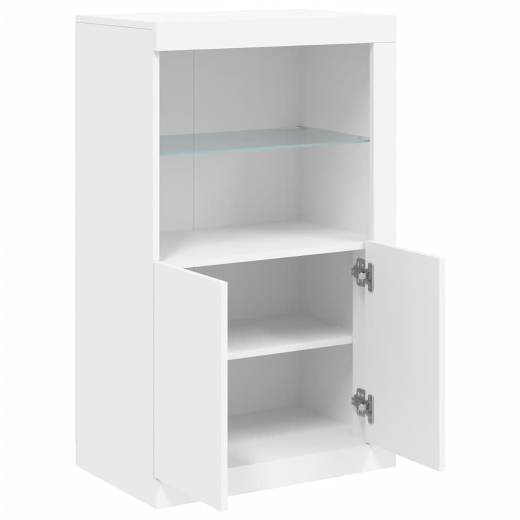 Bijzetkast met LED-verlichting bewerkt hout wit is nu te koop bij PeponiXL, paradijselijk wonen!