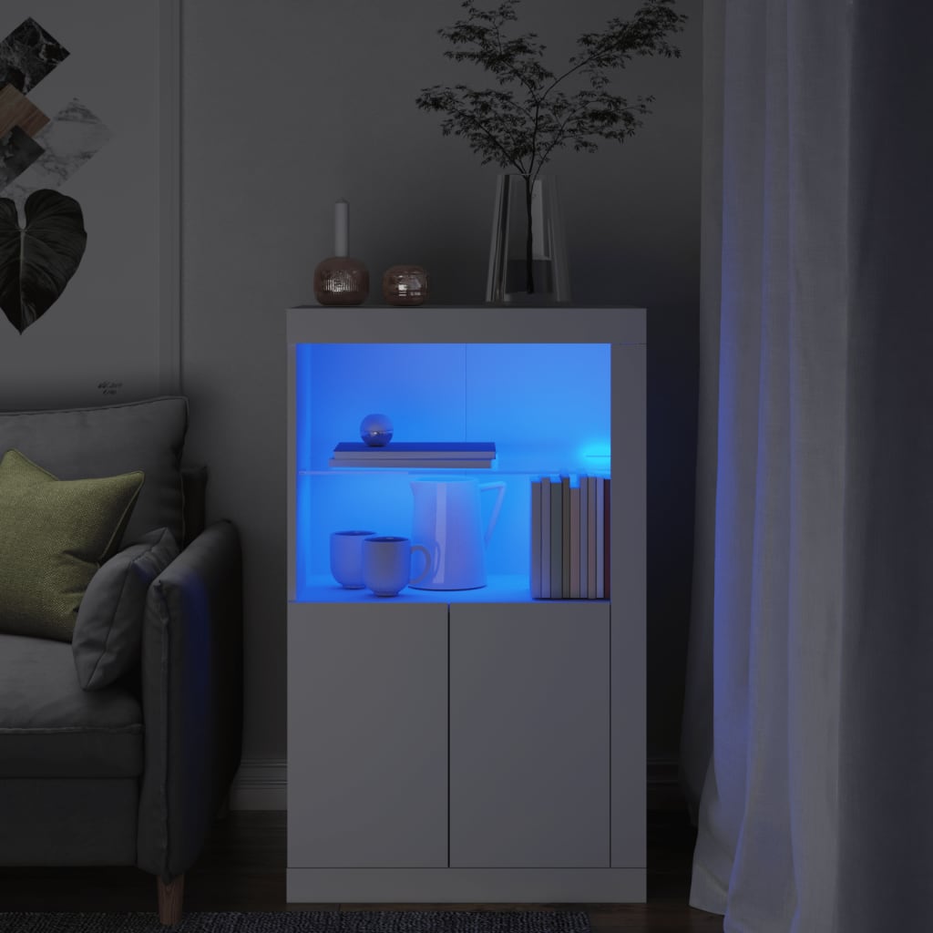 Bijzetkast met LED-verlichting bewerkt hout wit is nu te koop bij PeponiXL, paradijselijk wonen!