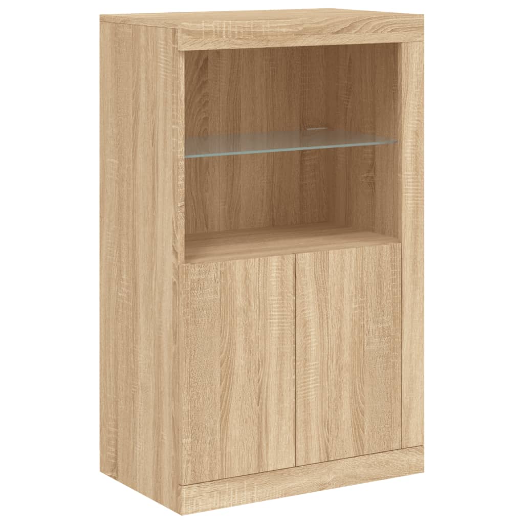 Bijzetkast met LED-verlichting bewerkt hout sonoma eikenkleurig is nu te koop bij PeponiXL, paradijselijk wonen!