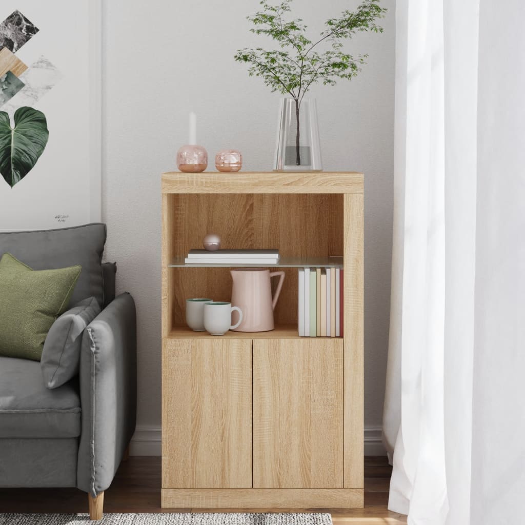 Bijzetkast met LED-verlichting bewerkt hout sonoma eikenkleurig is nu te koop bij PeponiXL, paradijselijk wonen!