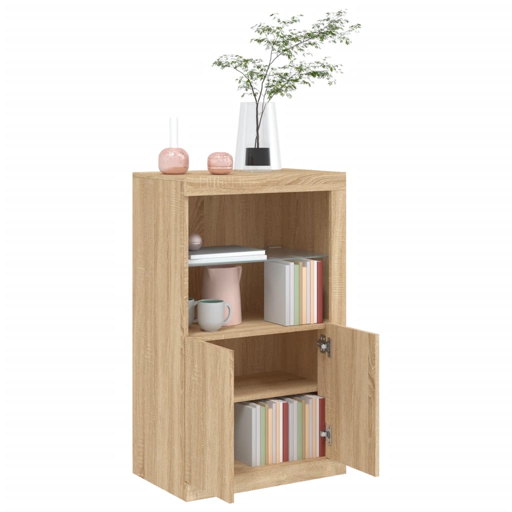 Bijzetkast met LED-verlichting bewerkt hout sonoma eikenkleurig is nu te koop bij PeponiXL, paradijselijk wonen!