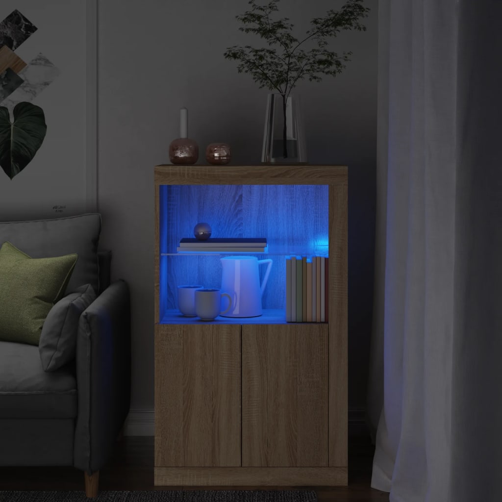 Bijzetkast met LED-verlichting bewerkt hout sonoma eikenkleurig is nu te koop bij PeponiXL, paradijselijk wonen!