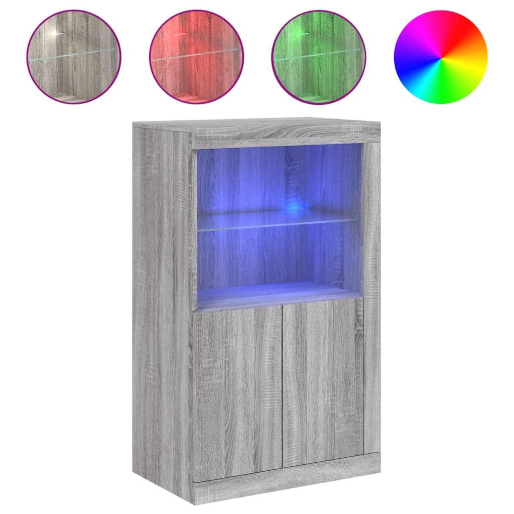 Bijzetkast met LED bewerkt hout grijs sonoma eikenkleurig is nu te koop bij PeponiXL, paradijselijk wonen!
