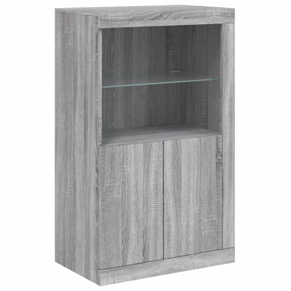 Bijzetkast met LED bewerkt hout grijs sonoma eikenkleurig is nu te koop bij PeponiXL, paradijselijk wonen!