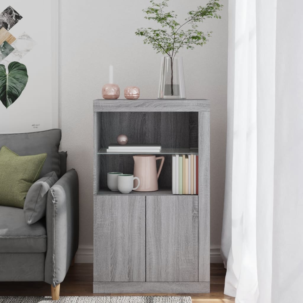 Bijzetkast met LED bewerkt hout grijs sonoma eikenkleurig is nu te koop bij PeponiXL, paradijselijk wonen!