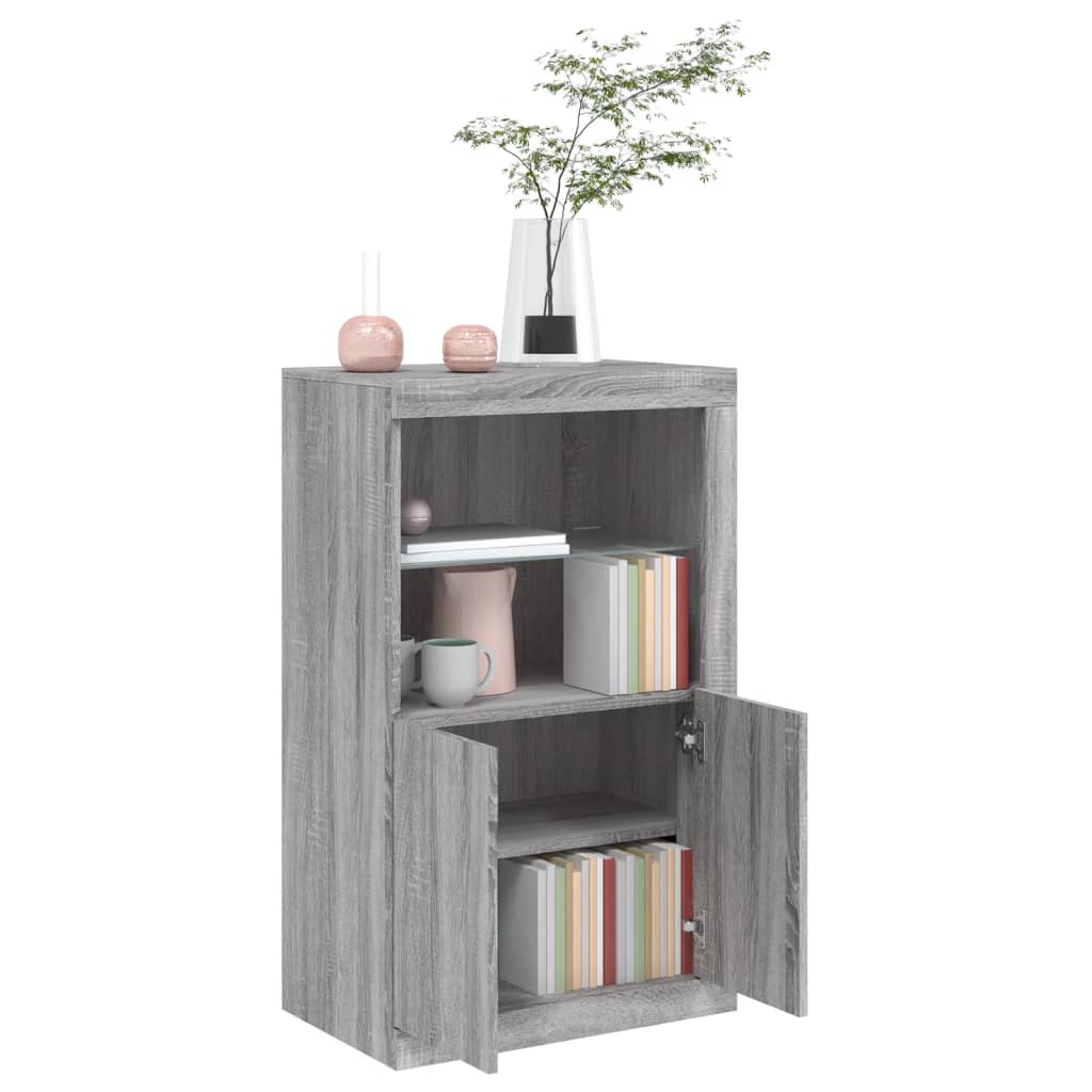 Bijzetkast met LED bewerkt hout grijs sonoma eikenkleurig is nu te koop bij PeponiXL, paradijselijk wonen!