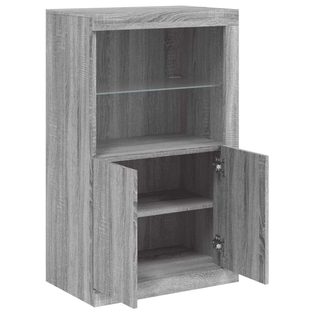 Bijzetkast met LED bewerkt hout grijs sonoma eikenkleurig is nu te koop bij PeponiXL, paradijselijk wonen!