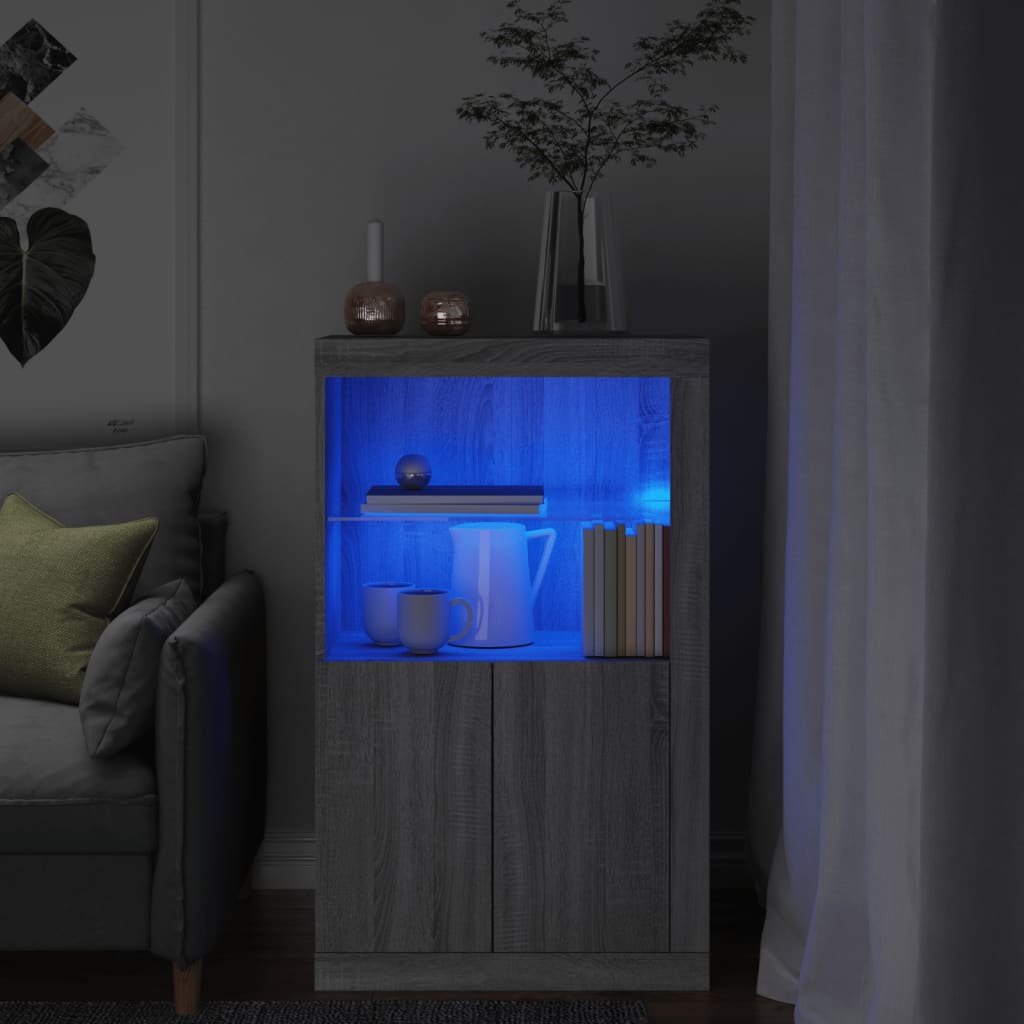Bijzetkast met LED bewerkt hout grijs sonoma eikenkleurig is nu te koop bij PeponiXL, paradijselijk wonen!