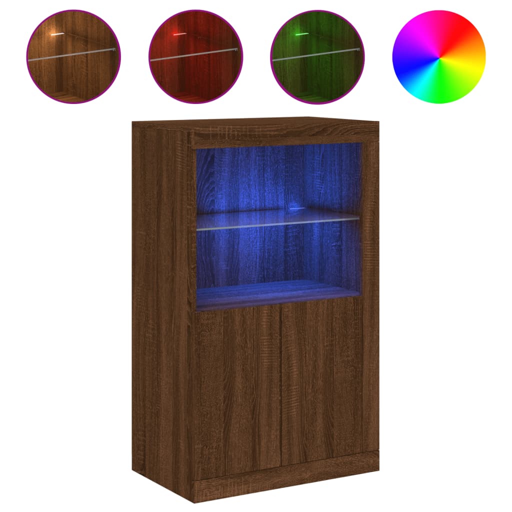 Bijzetkast met LED-verlichting bewerkt hout bruin eikenkleur is nu te koop bij PeponiXL, paradijselijk wonen!