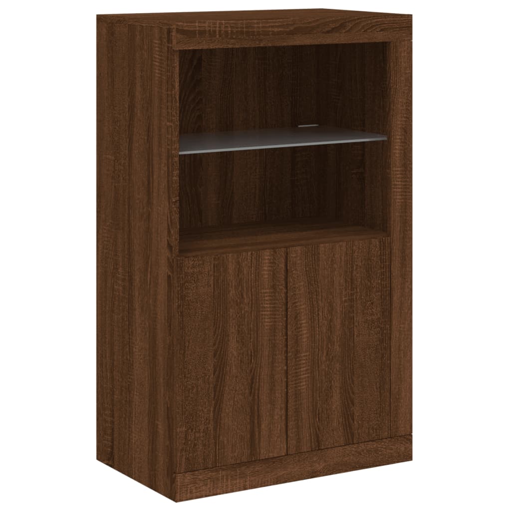 Bijzetkast met LED-verlichting bewerkt hout bruin eikenkleur is nu te koop bij PeponiXL, paradijselijk wonen!