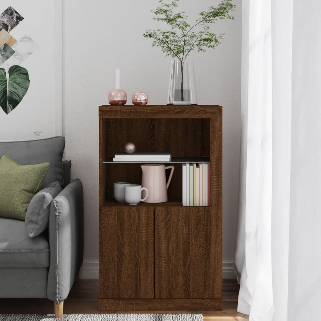 Bijzetkast met LED-verlichting bewerkt hout bruin eikenkleur is nu te koop bij PeponiXL, paradijselijk wonen!