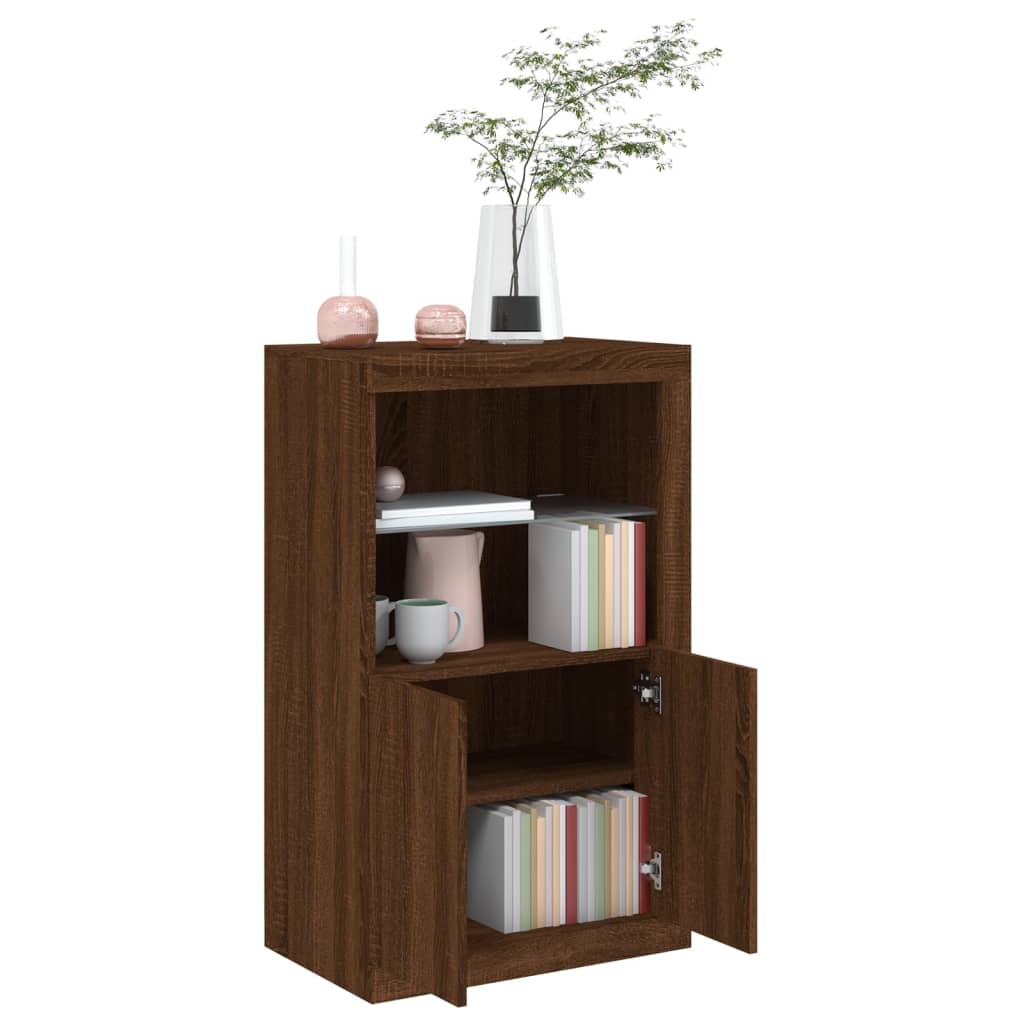 Bijzetkast met LED-verlichting bewerkt hout bruin eikenkleur is nu te koop bij PeponiXL, paradijselijk wonen!