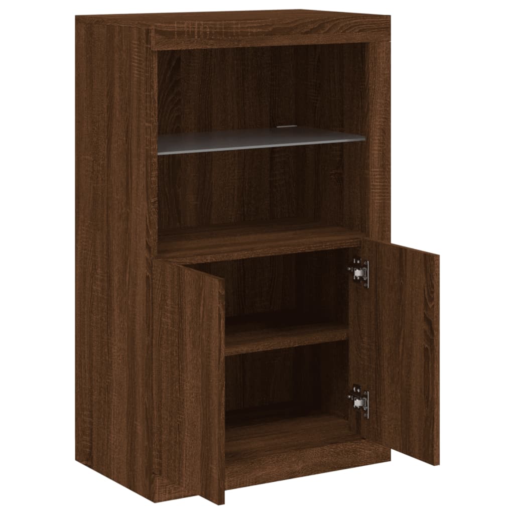 Bijzetkast met LED-verlichting bewerkt hout bruin eikenkleur is nu te koop bij PeponiXL, paradijselijk wonen!