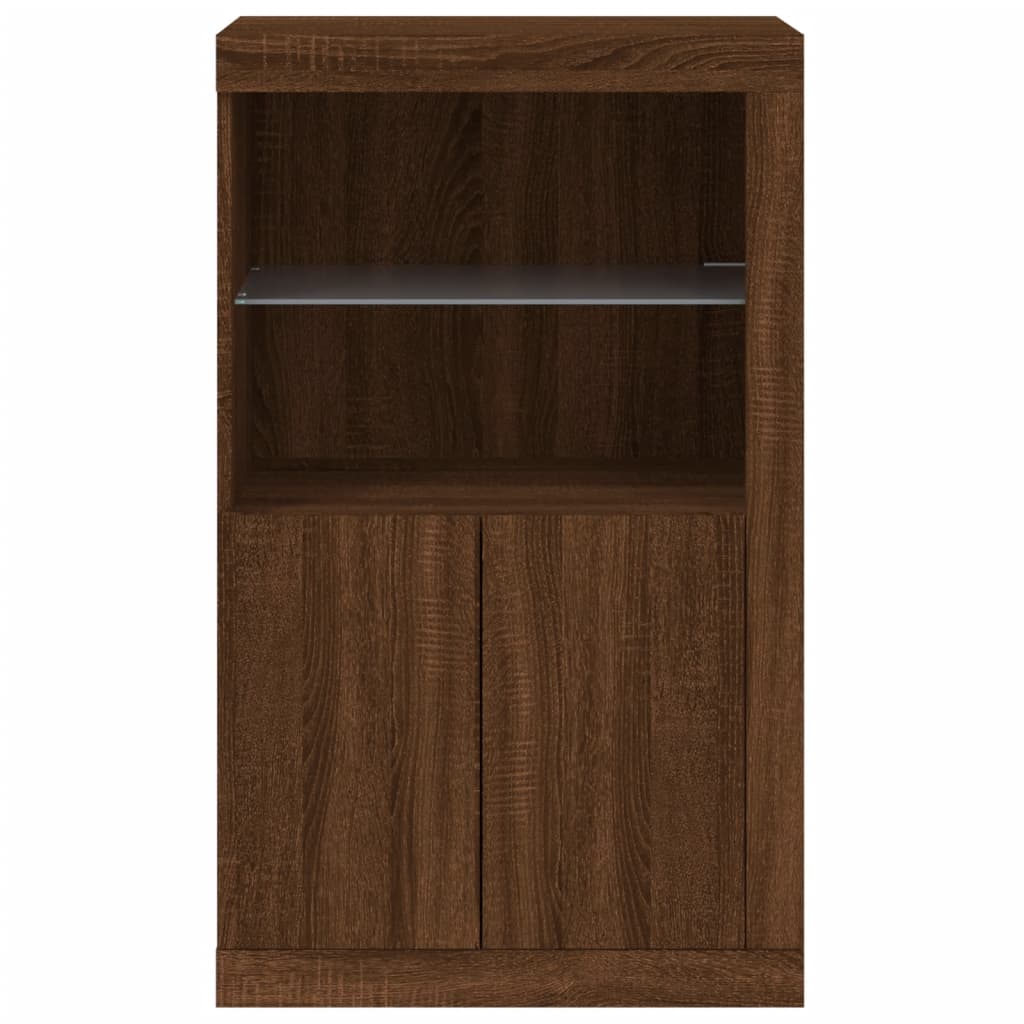 Bijzetkast met LED-verlichting bewerkt hout bruin eikenkleur is nu te koop bij PeponiXL, paradijselijk wonen!