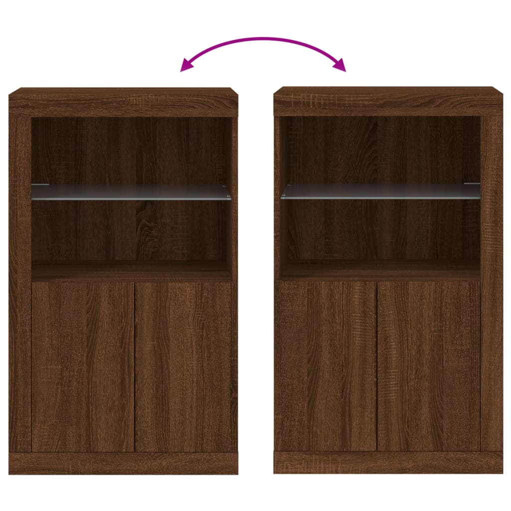 Bijzetkast met LED-verlichting bewerkt hout bruin eikenkleur is nu te koop bij PeponiXL, paradijselijk wonen!