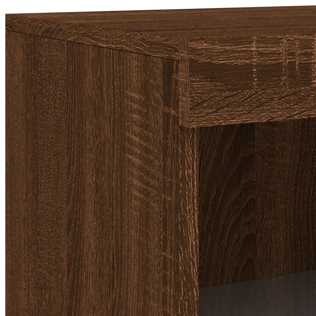 Bijzetkast met LED-verlichting bewerkt hout bruin eikenkleur is nu te koop bij PeponiXL, paradijselijk wonen!