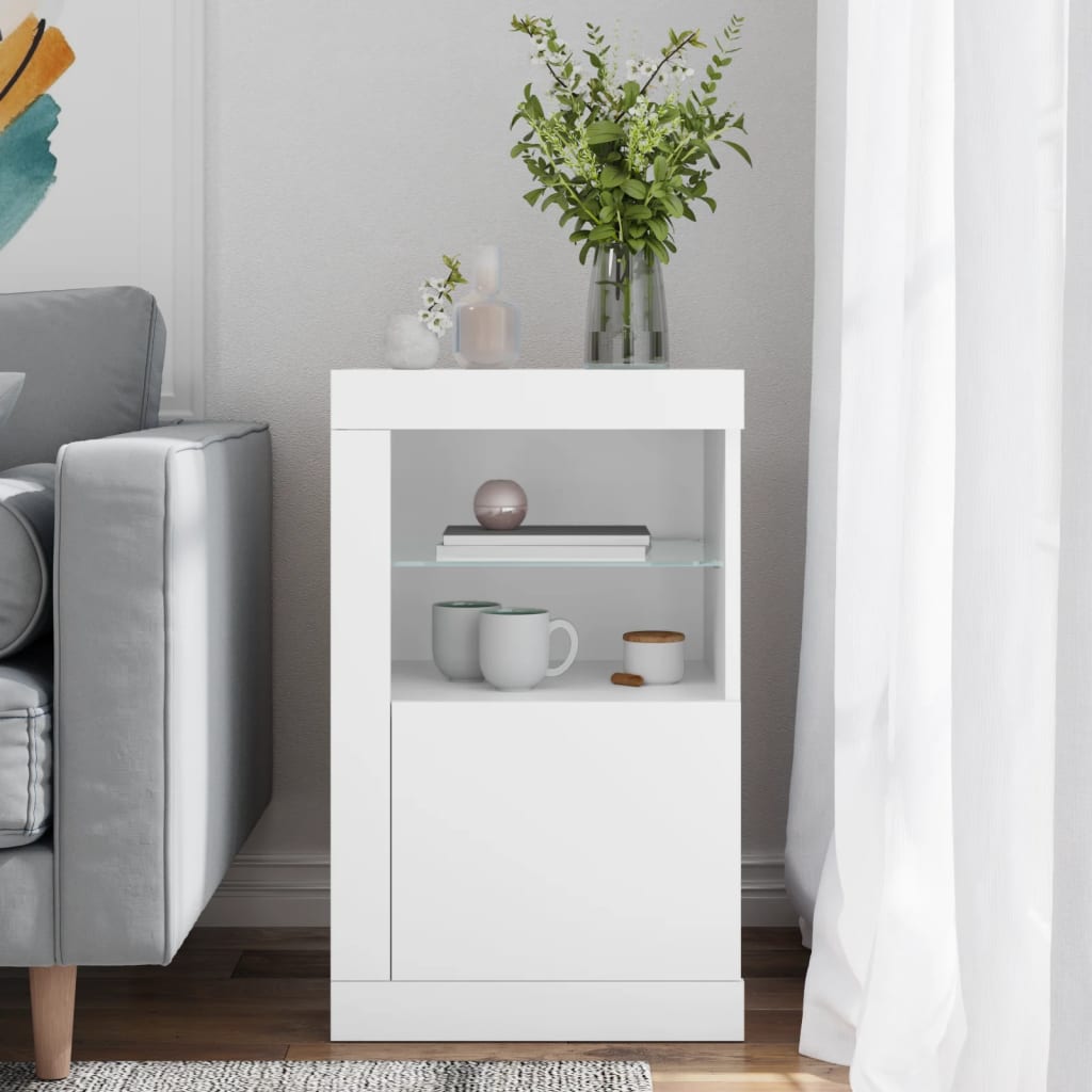 Bijzetkast met LED-verlichting bewerkt hout wit is nu te koop bij PeponiXL, paradijselijk wonen!