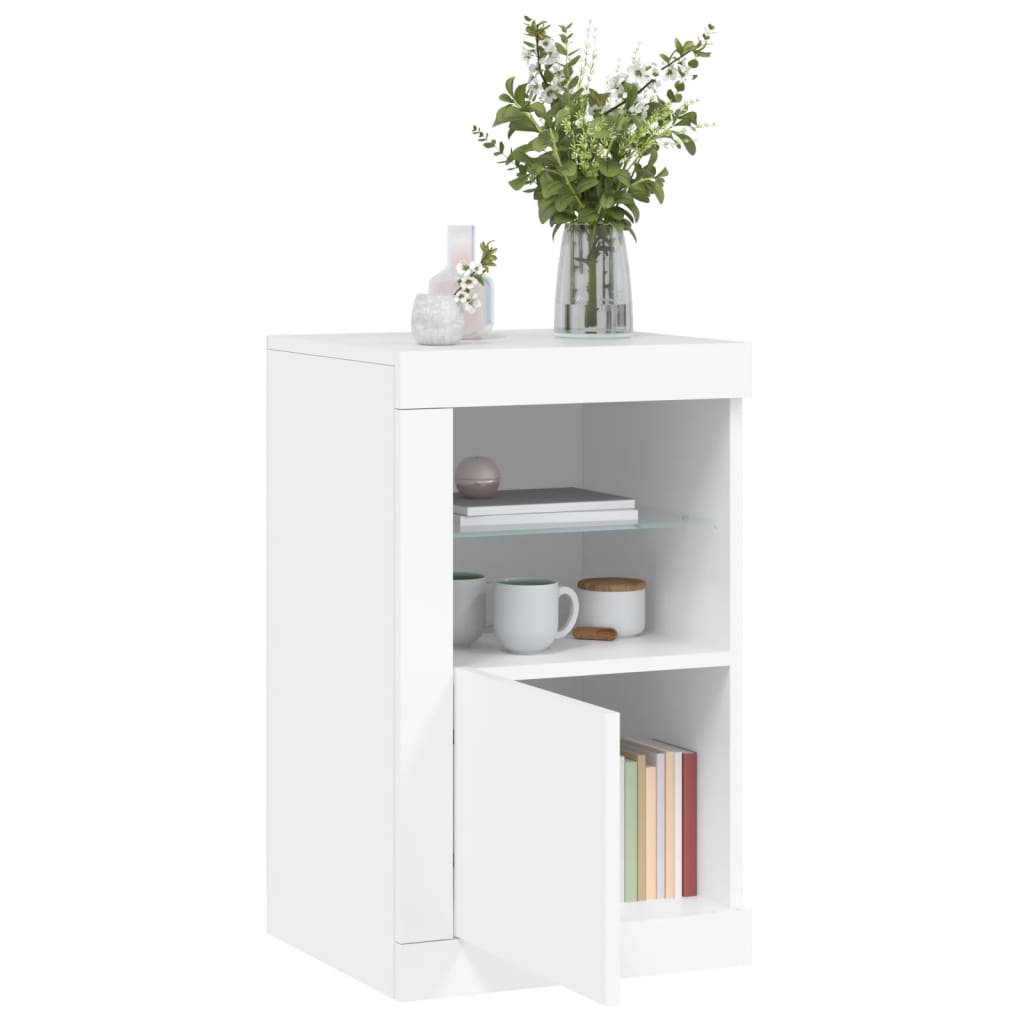 Bijzetkast met LED-verlichting bewerkt hout wit is nu te koop bij PeponiXL, paradijselijk wonen!