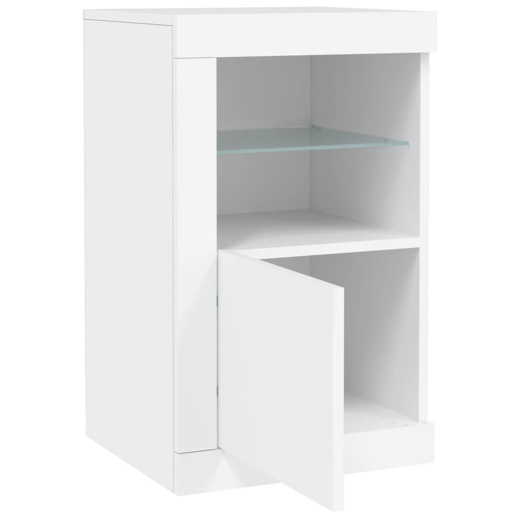 Bijzetkast met LED-verlichting bewerkt hout wit is nu te koop bij PeponiXL, paradijselijk wonen!