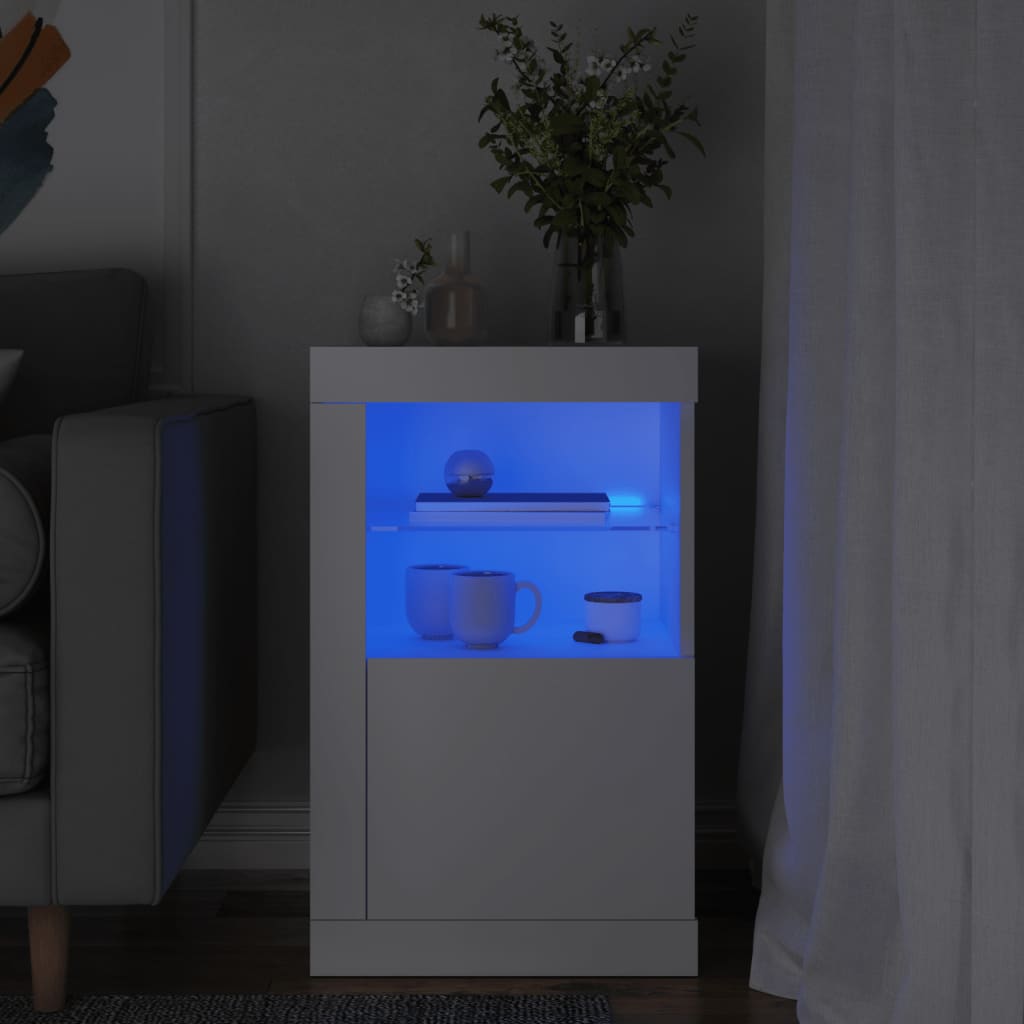 Bijzetkast met LED-verlichting bewerkt hout wit is nu te koop bij PeponiXL, paradijselijk wonen!