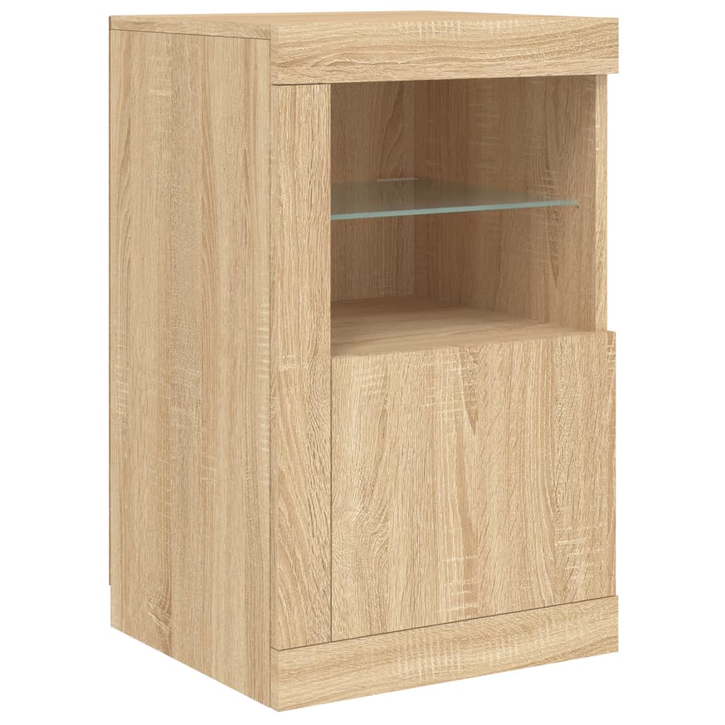 Bijzetkast met LED-verlichting bewerkt hout sonoma eikenkleurig is nu te koop bij PeponiXL, paradijselijk wonen!