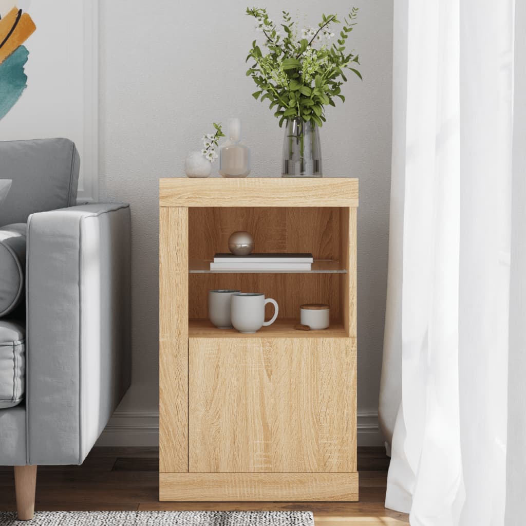 Bijzetkast met LED-verlichting bewerkt hout sonoma eikenkleurig is nu te koop bij PeponiXL, paradijselijk wonen!