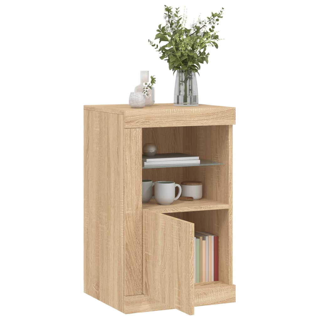 Bijzetkast met LED-verlichting bewerkt hout sonoma eikenkleurig is nu te koop bij PeponiXL, paradijselijk wonen!