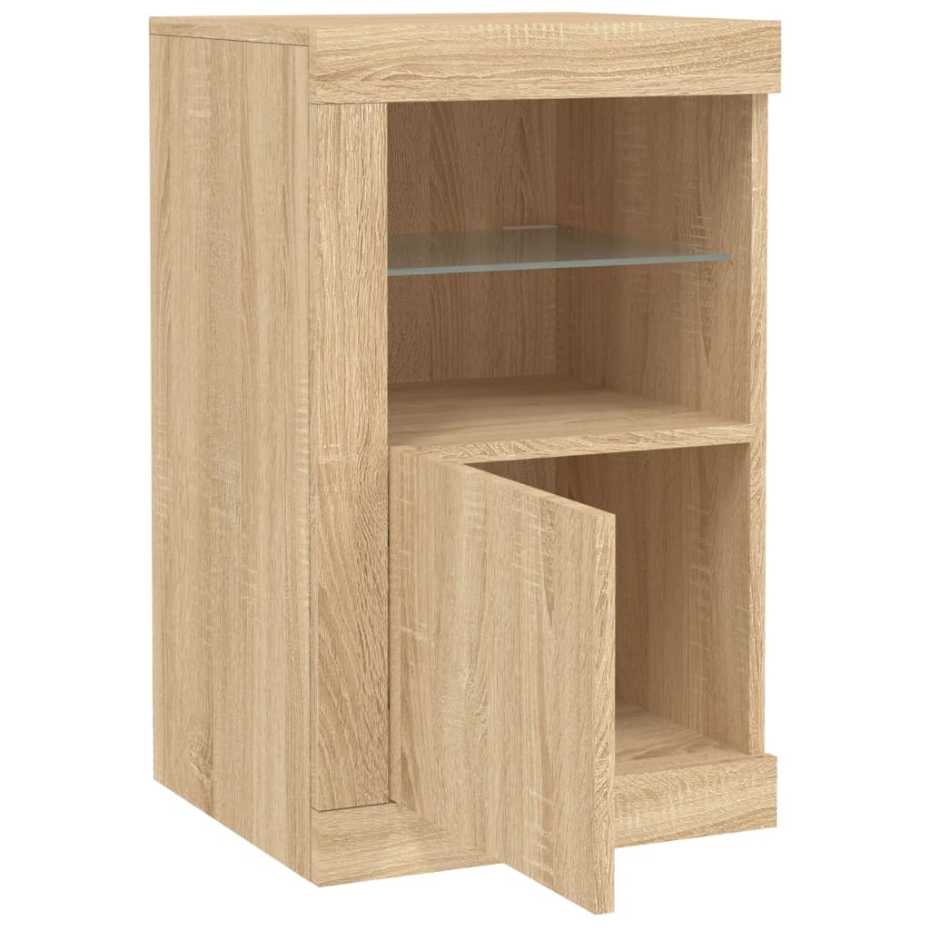 Bijzetkast met LED-verlichting bewerkt hout sonoma eikenkleurig is nu te koop bij PeponiXL, paradijselijk wonen!