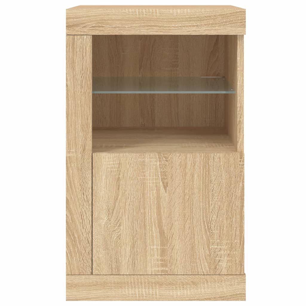 Bijzetkast met LED-verlichting bewerkt hout sonoma eikenkleurig is nu te koop bij PeponiXL, paradijselijk wonen!