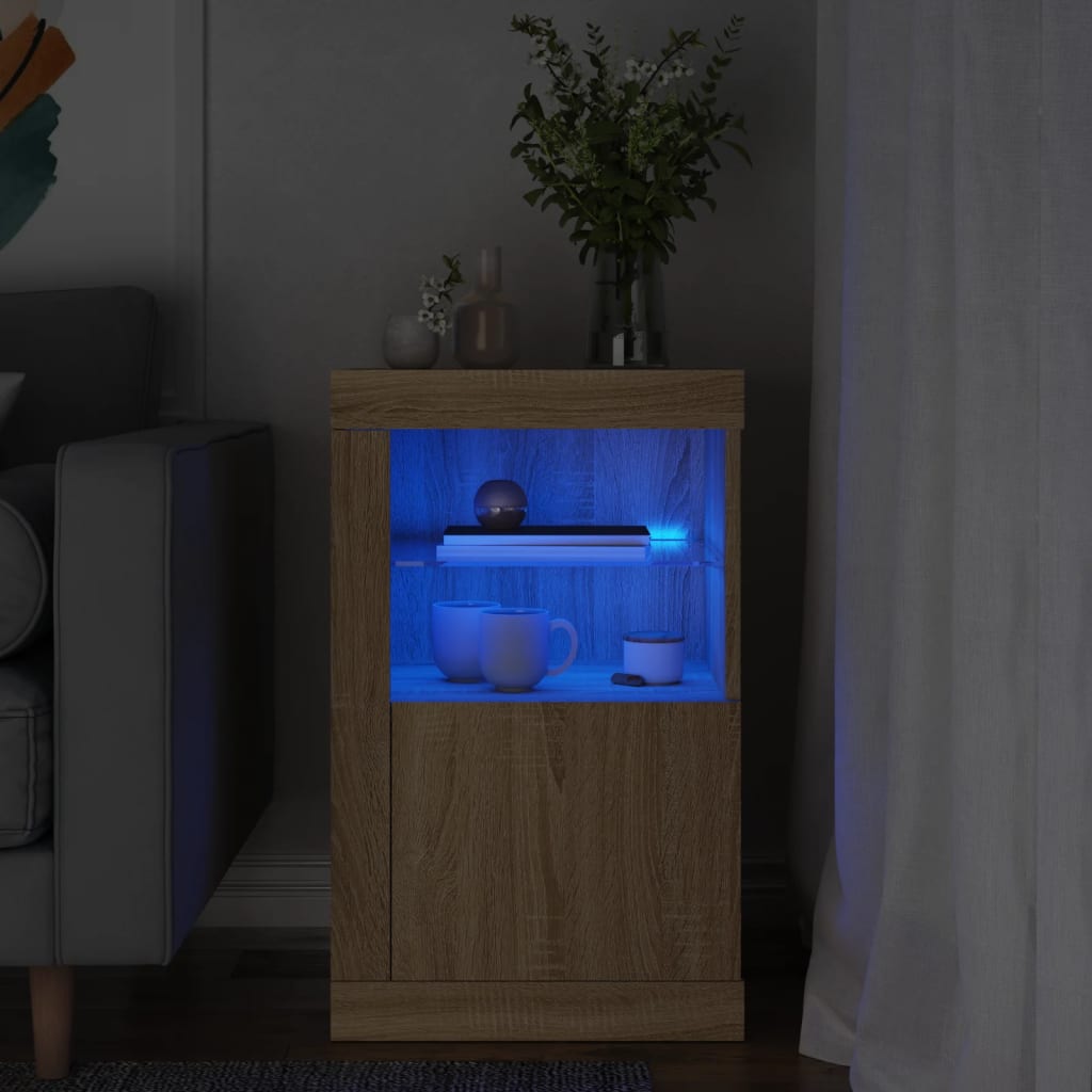 Bijzetkast met LED-verlichting bewerkt hout sonoma eikenkleurig is nu te koop bij PeponiXL, paradijselijk wonen!