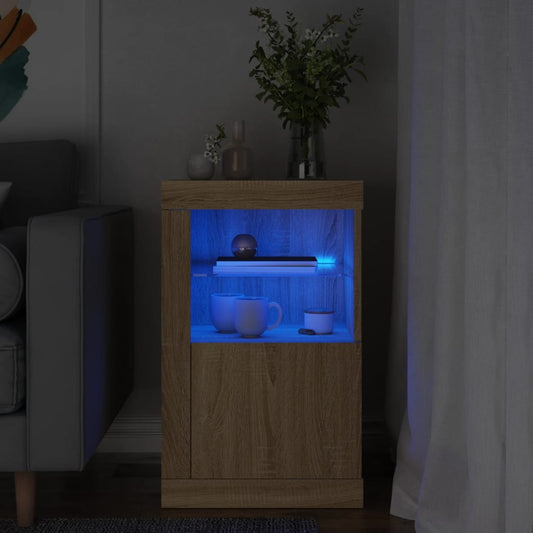 Bijzetkast met LED-verlichting bewerkt hout sonoma eikenkleurig is nu te koop bij PeponiXL, paradijselijk wonen!