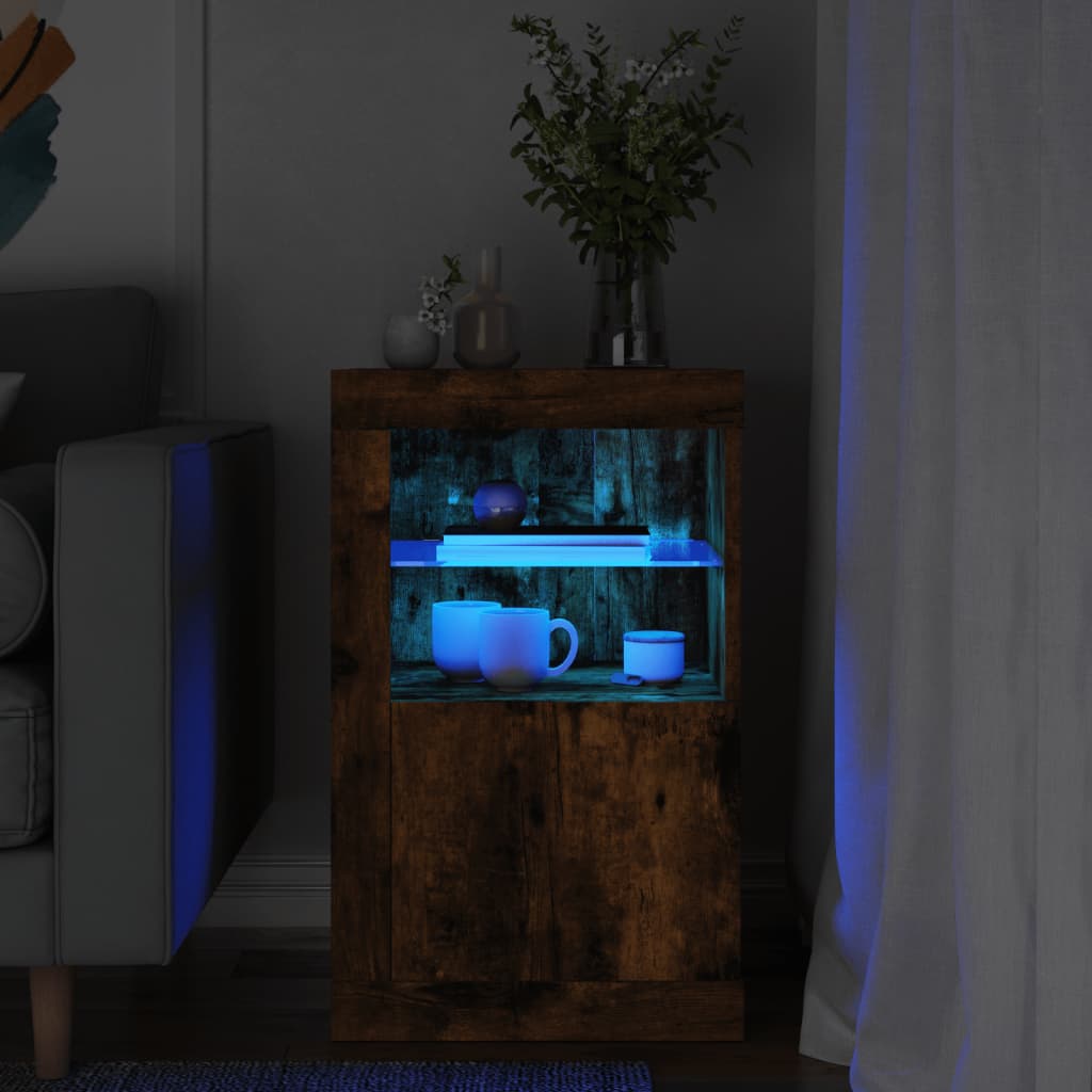 Bijzetkast met LED bewerkt hout gerookt eikenkleurig is nu te koop bij PeponiXL, paradijselijk wonen!